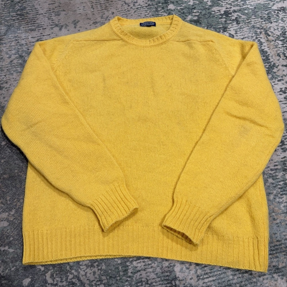 Vintage Lands End Shetland Wool Sweater Mens XL Yellow Made In Scotland Crewneck